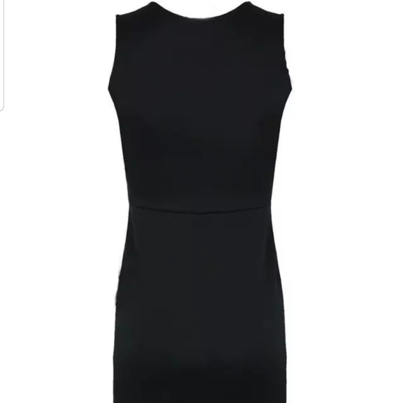 NEW BLACK LBD FAUX LEATHER CONTRAST SHEAT DRESS - Picture 5 of 6